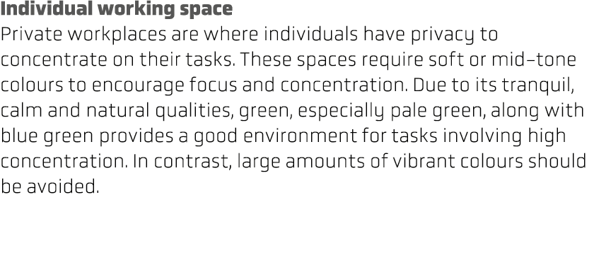Individual working space Private workplaces are where individuals have privacy to concentrate on their tasks. These s...