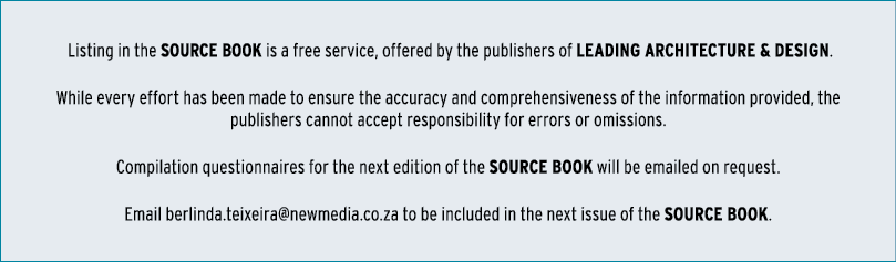  Listing in the SOURCE BOOK is a free service, offered by the publishers of LEADING ARCHITECTURE & DESIGN. While ever...