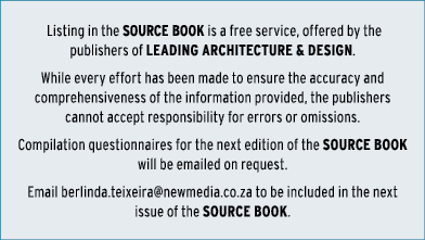  Listing in the SOURCE BOOK is a free service, offered by the publishers of LEADING ARCHITECTURE & DESIGN. While ever...