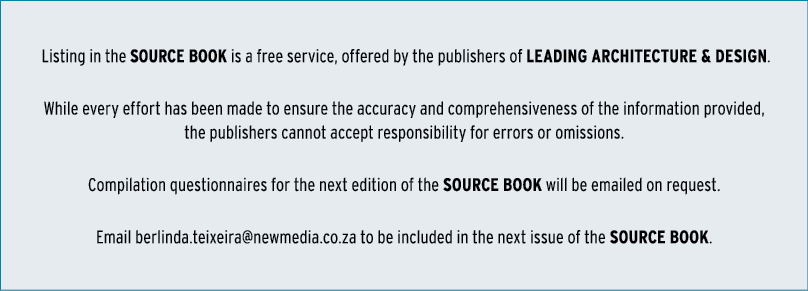  Listing in the SOURCE BOOK is a free service, offered by the publishers of LEADING ARCHITECTURE & DESIGN. While ever...